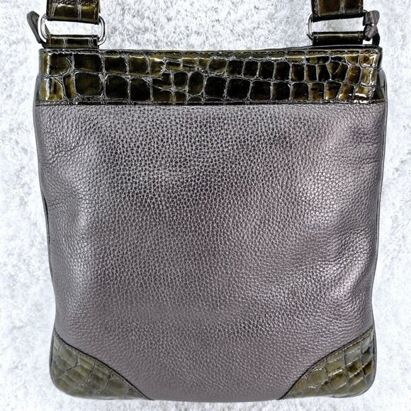 BRIGHTON Pewter Pebble Faux Patent Croc Leather Adjustable Strap Crossbody - Picture 4 of 15
